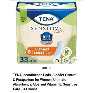 Tena Sensitive Care Ultimate Absorbency Incontinence Pads for Women, 33 Count
